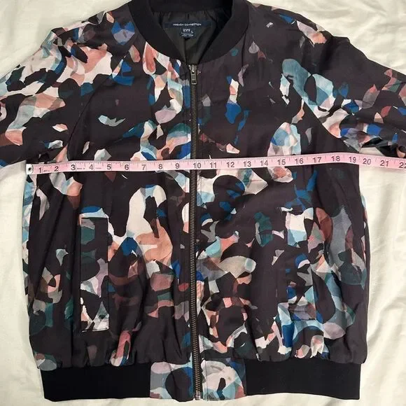 FRENCH CONNECTION Abstract Print Bomber Jacket US 8 Lightweight Lyocell Chic EUC - Picture 5 of 12